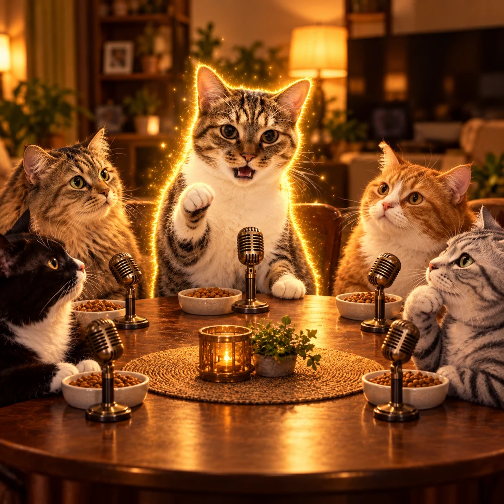 The cat addressing a council of other cats